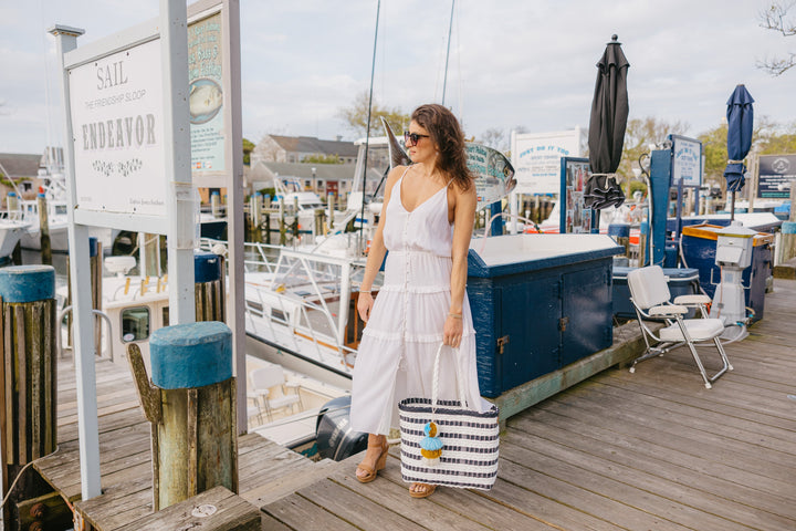 Coastal Knit Nautical Navy/White Citron Tote