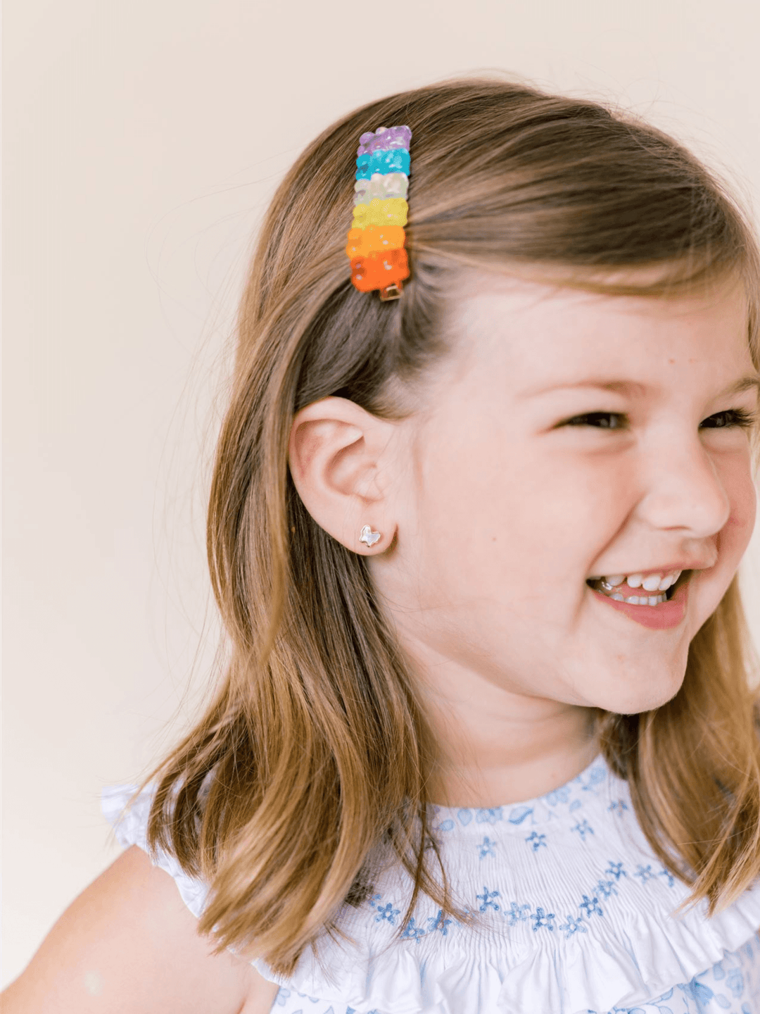 Kid Pearl Butterfly Stud Earrings 14K