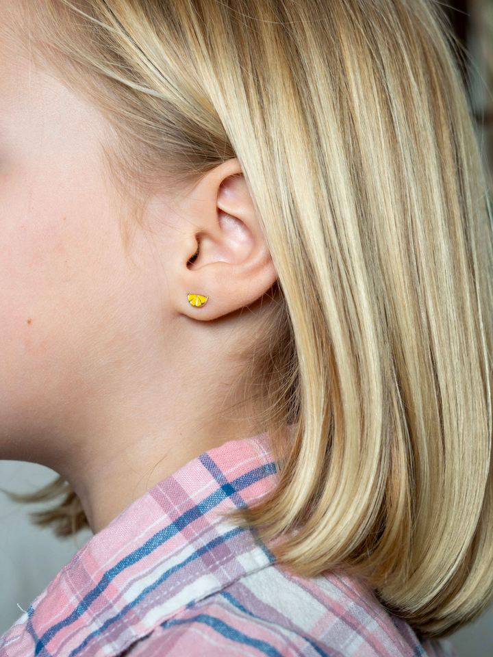 Kid Yellow Lemon Stud Earrings 14K