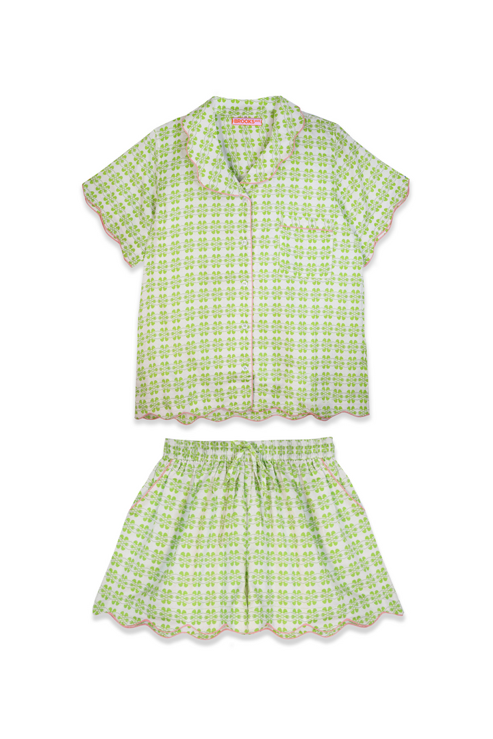 Scalloped Pajama Set Short - Metallics Green