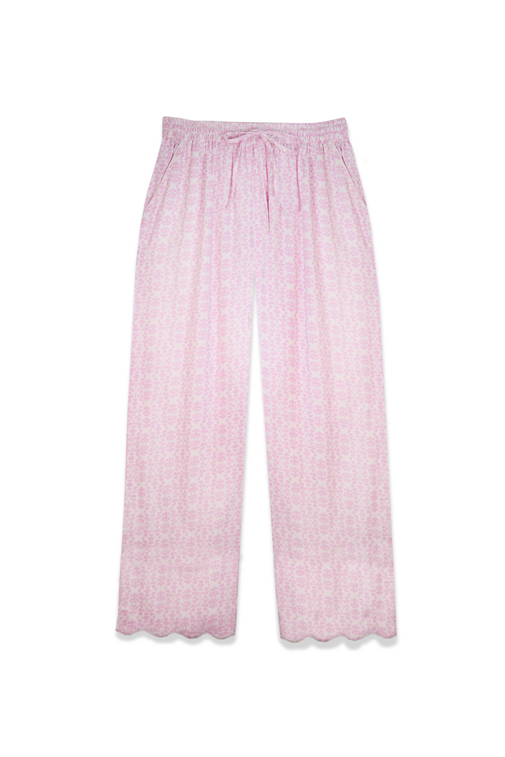 Scalloped Pajama Set Long - Light Pink Chintz