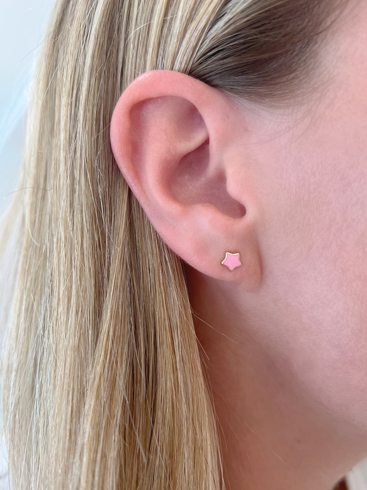 Kid Enamel Pink Star Stud Earring 14K