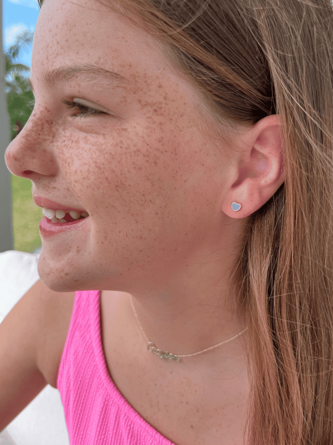 Kid Enamel Heart Stud Earrings 14K