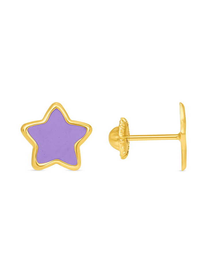 Kid Enamel Purple Star Stud Earring 14K