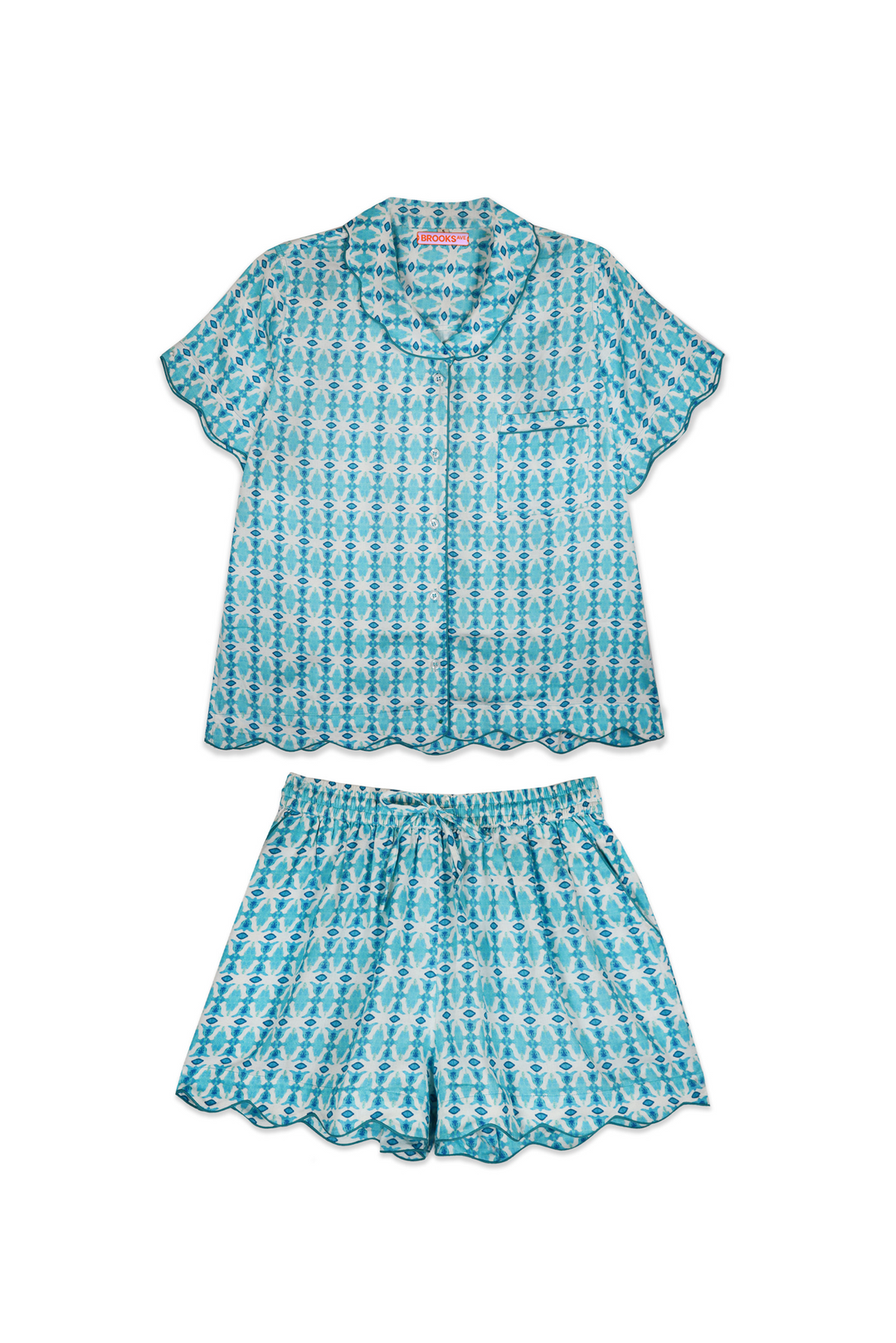 Scalloped Pajama Set Short - Spice Market Blue