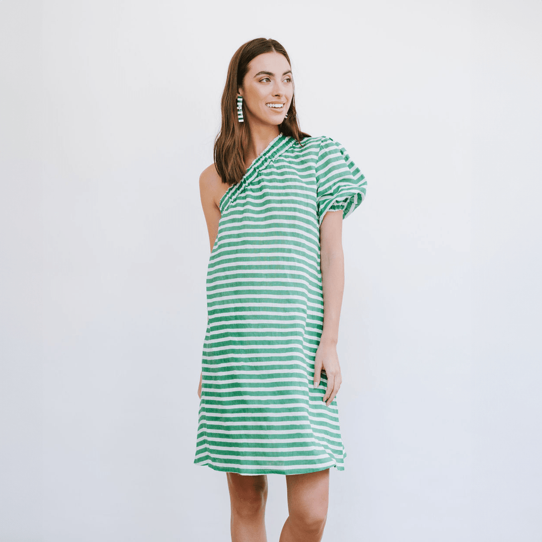 Green and White Stripe Addison Dress