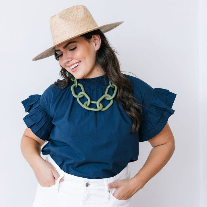 Navy Flutter Top