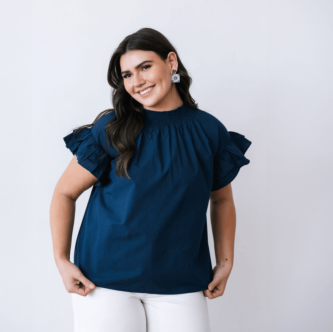 Navy Flutter Top