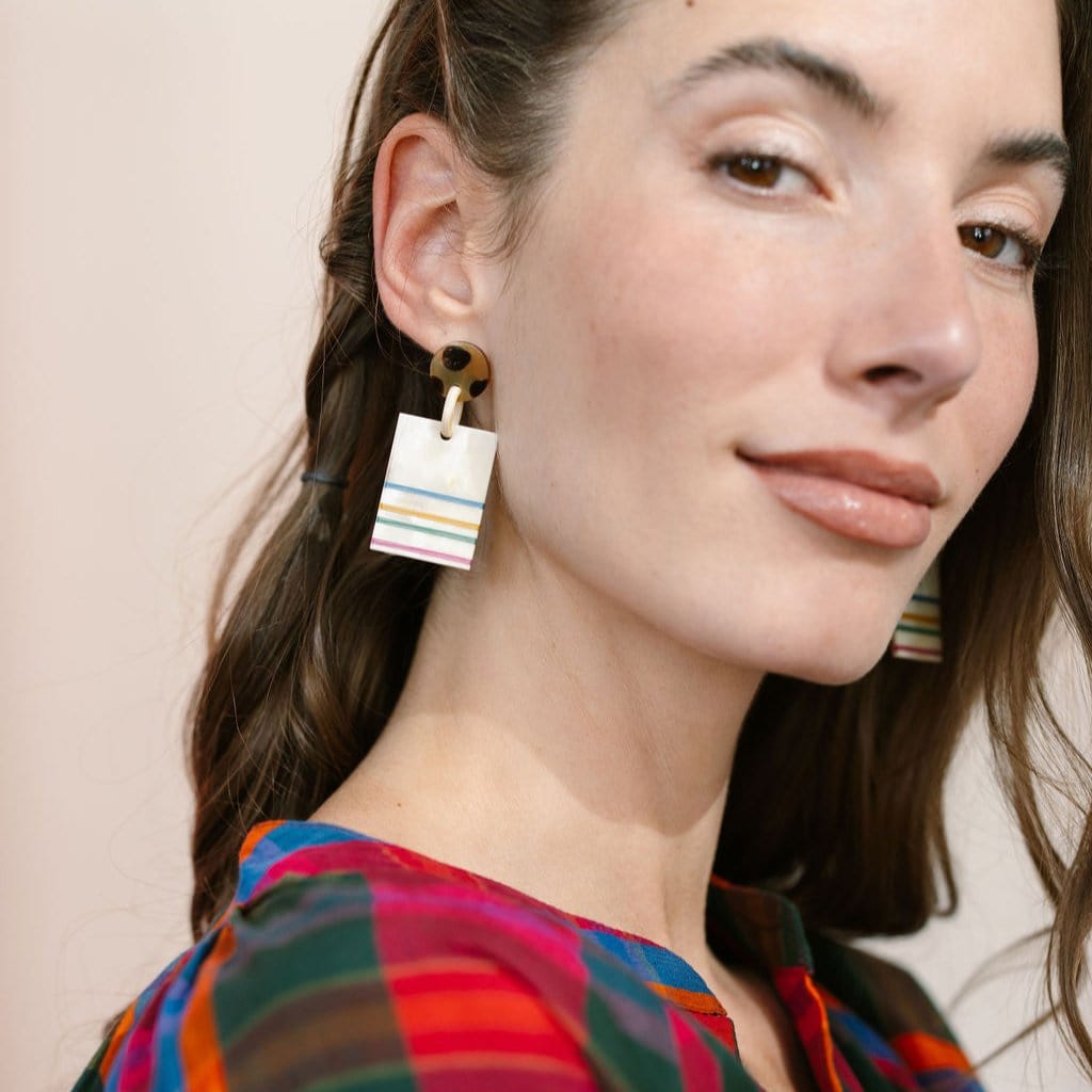 Rainbow Stripe Block Earrings