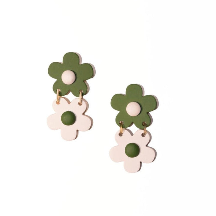 Stacked Verde Flower Earrings