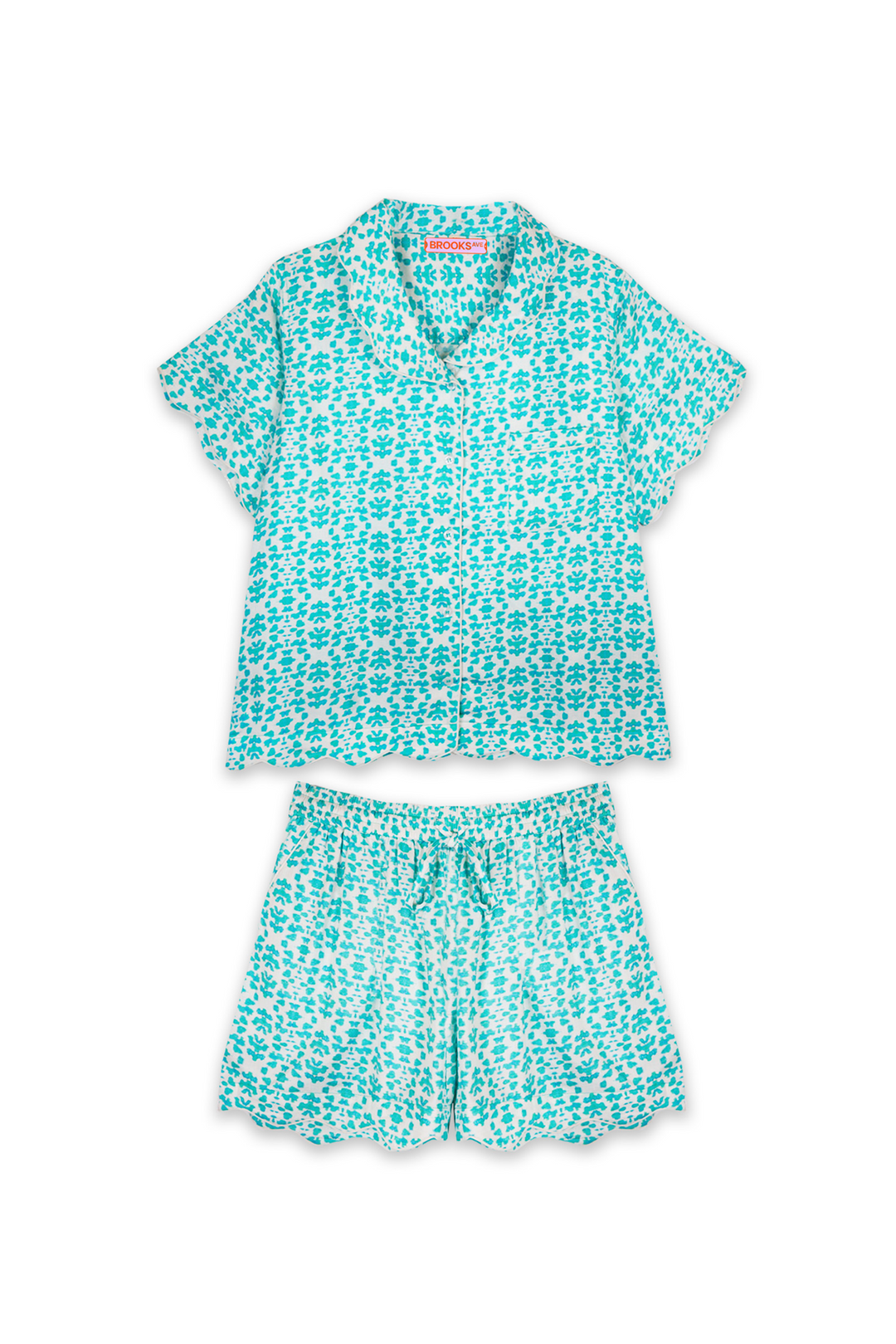 Scalloped Pajama Set Short - Teal Chintz