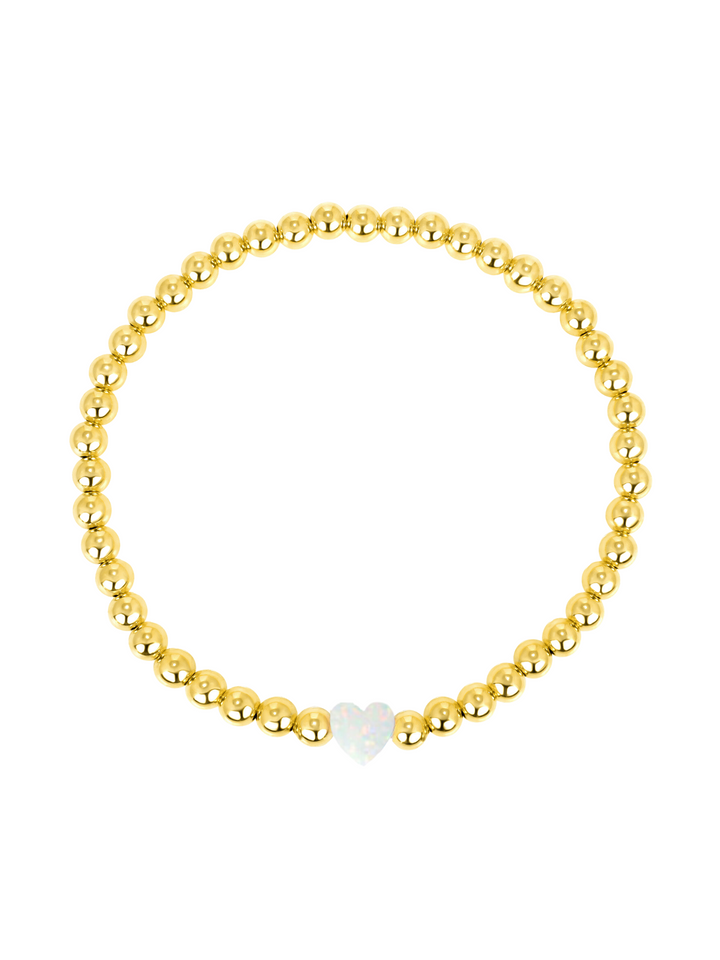 Opal Heart Stretch Bracelet - White