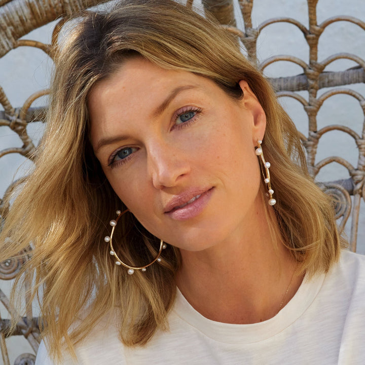 Isla Pearl Hoop Earrings White Gold